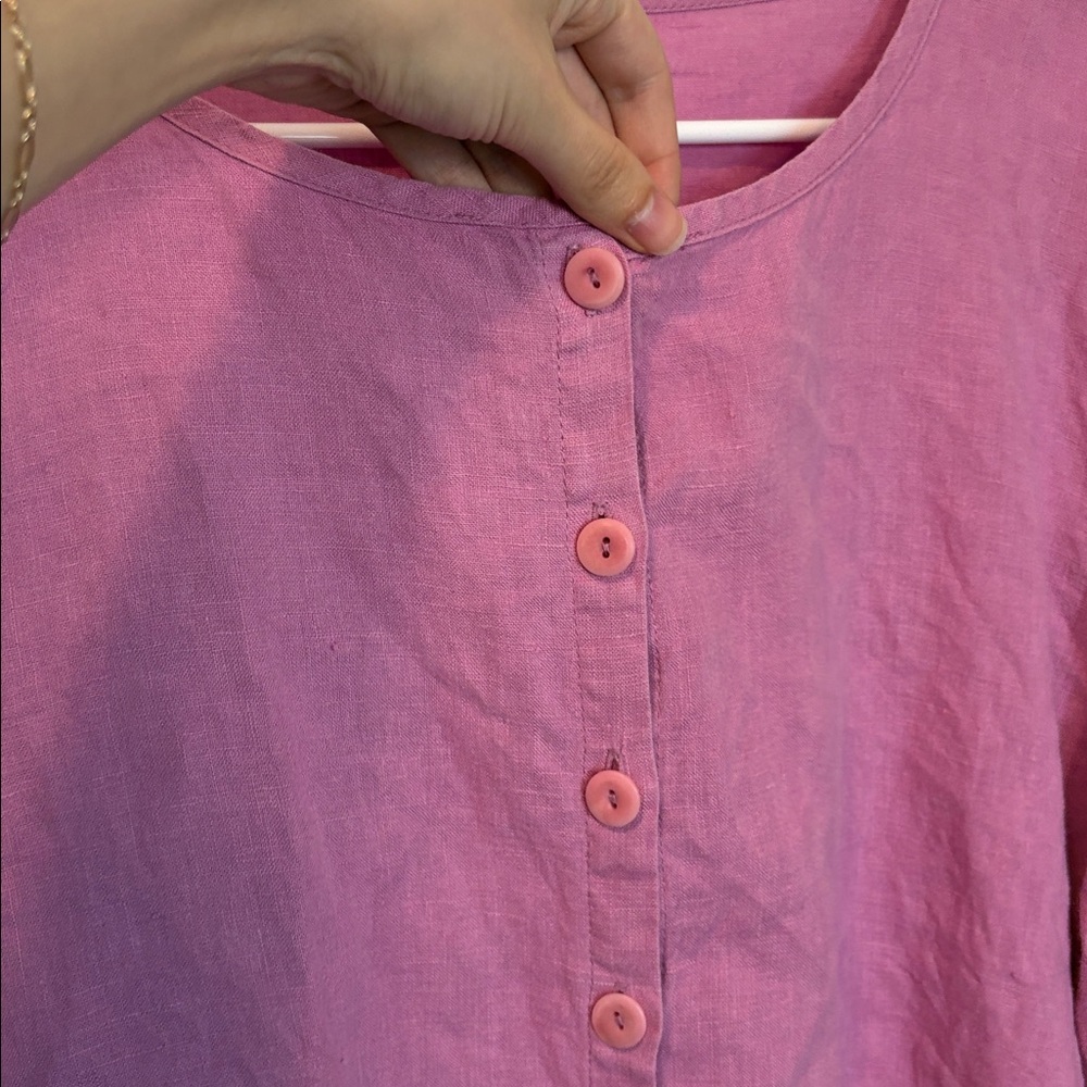 Flax Linen Pink Button Down Crop Cardigan Blouse - Picture 3 of 6